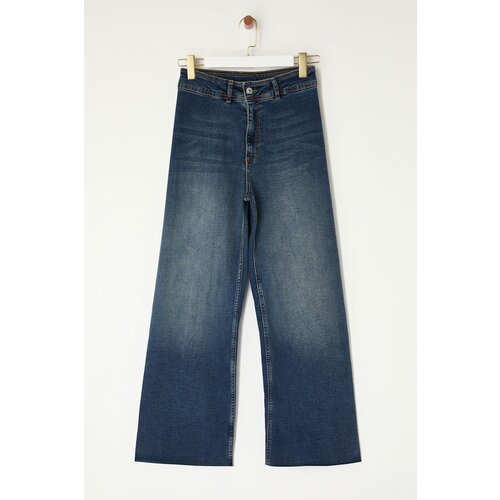 Trendyol dark Blue High Waist Marine Straight Jeans Slike