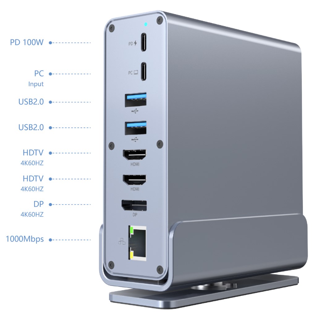 Gembird A-CF-COMBO15-01 USB Type-CF 15-in-1 multi-port adapter (USB hub AF-ports v.2x2 + v.3x3, Type-CF + HDMIx2 + DisplayPort + PD + card reader + GigaLAN + 3.5 mm audio), grey Cene