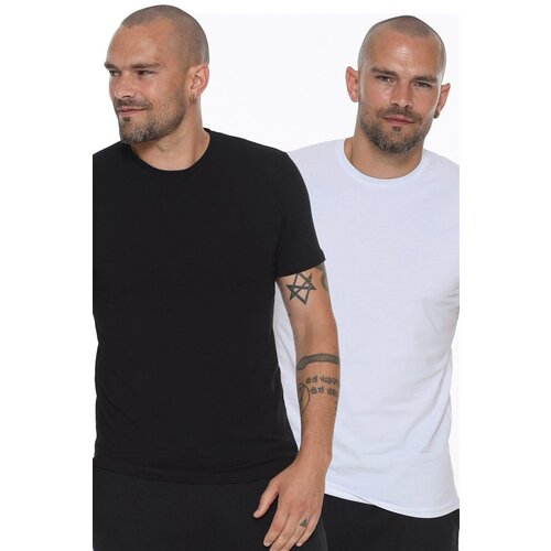 Dewberry DOUBLE SET T8569 BIKE COLLAR MEN'S T-SHIRT-WHITE-BLACK Cene