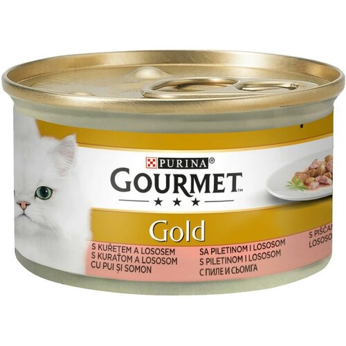 Purina gourmet gold vlažna hrana za mačke komadići piletine i lososa u sosu 85g Slike