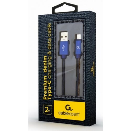  CC-USB2J-AMCM-2M-BL Gembird Premium jeans (denim) Type-C USB cable with metal connectors, 2 m, blue 38341 Cene