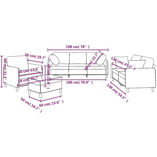  4-dijelni set sofa s jastucima krem od tkanine Slike