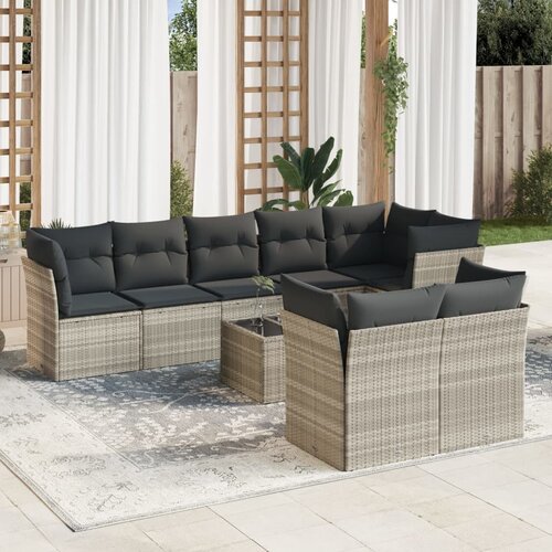 vidaXL 9-dijelni set vrtnih sofa od poliratana s jastucima svjetlosivi Cijene