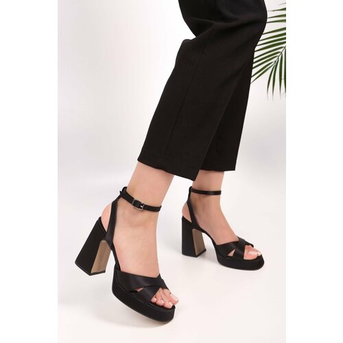 Shoeberry Women's Zea Black Satin Platform Heeled Shoes Slike