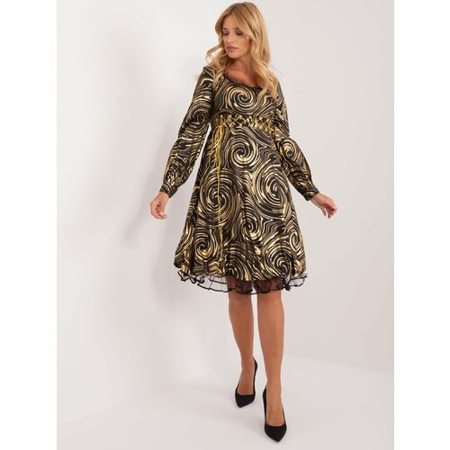 Fashion Hunters Golden-black evening dress with corset lacing Slike