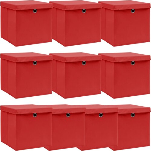  Kutije za pohranu i poklopci 10 kom crvene 32x32x32 cm tkanina Slike