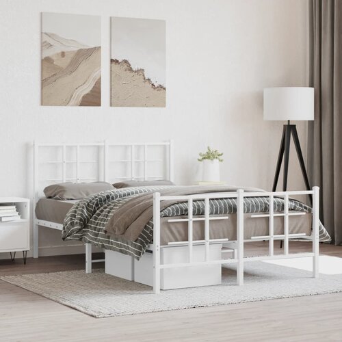  The Living Store Kovinski posteljni okvir z vzglavjem in vznožjem bel 120x190 cm - Posteljni Okvir, (21523133) Slike