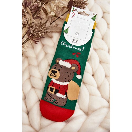 Kesi Women's Christmas socks with teddy bear, green Slike