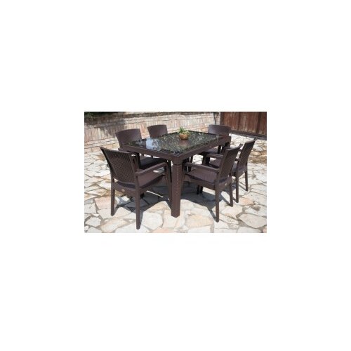  Bastenski set zeugma 6 stolice i sto 150x90 sa staklom braon Cene