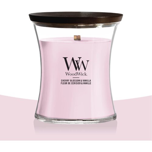 WoodWick Cherry Blossom &amp;amp; Vanilla mirisna svijeća s drvenim fitiljem 275 g Slike