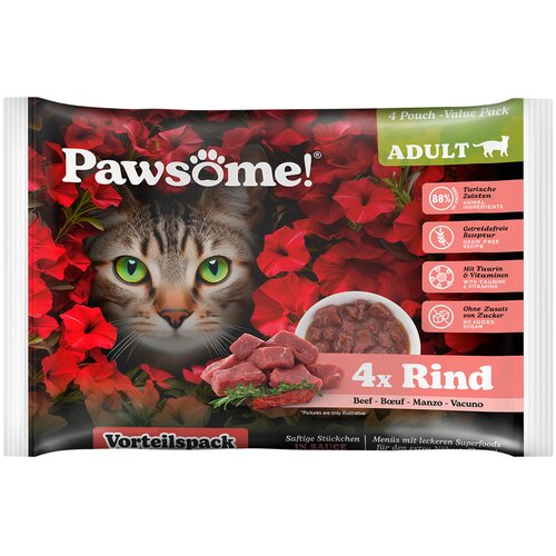 Pawsome Adult Cat 4 x 85 g - Govedina Slike