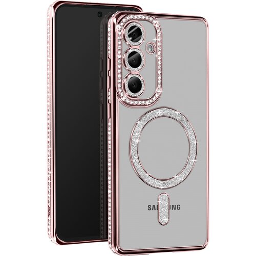AVIZAR Ohišje Diamond za Samsung Galaxy S24 FE MagSafe Obris Strass, Šampanjec roza, (5000014101) Cene