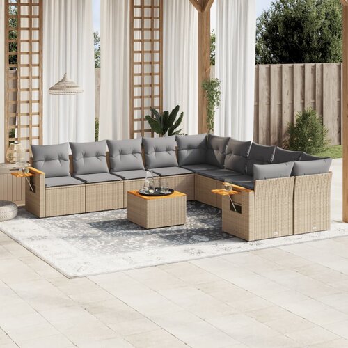 vidaXL 11-dijelni set vrtnih sofa od poliratana s jastucima bež Cijene