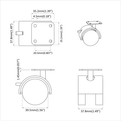  Kotač 12 pcs Crna 39,5 x 39,5 x 37,8 mm Čelik i polipropilen Slike
