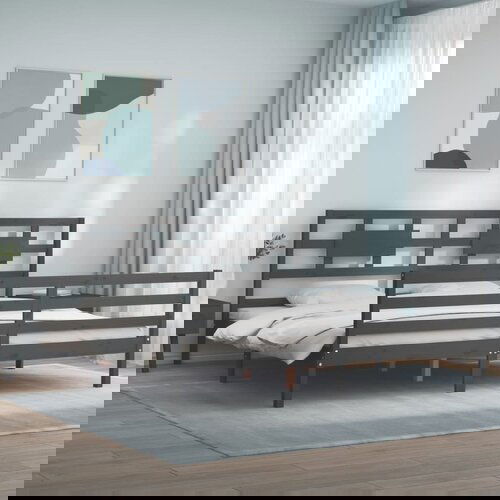 vidaXL Okvir za krevet s uzglavljem sivi 200 x 200 cm od masivnog drva Cene