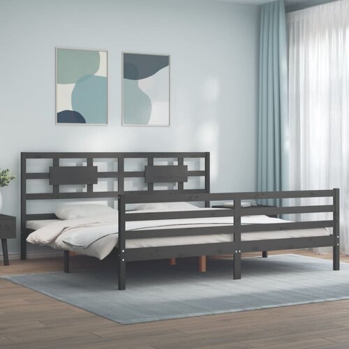 vidaXL Posteljni okvir z vzglavjem siv 200x200 cm trden les Cene