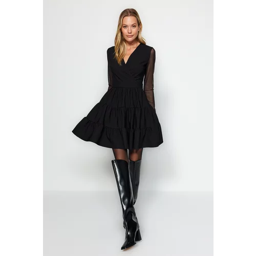 Trendyol Black Knitted Dress with a Double Breasted Collar