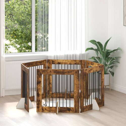  Vrata za pse z stojali 6 pcs Dimljen hrast 80 x 80 cm, (5000232738) Cene