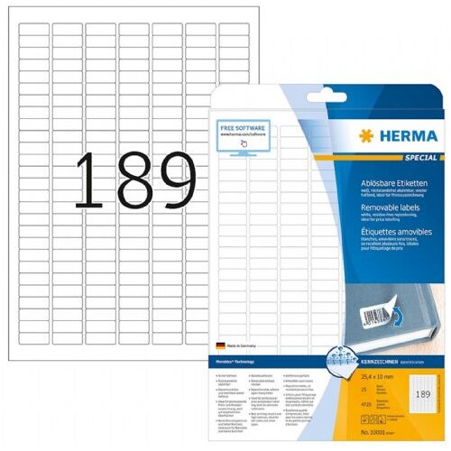 Herma 4344 Etikete 25,4X10 A4/189 1/25 removable ( 02H10001 ) Cene