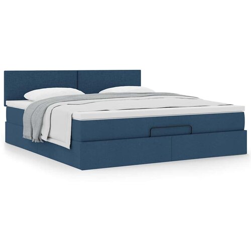 VidaXL Otomanski posteljni okvir z vzmetnico moder 160x200 cm blago Slike
