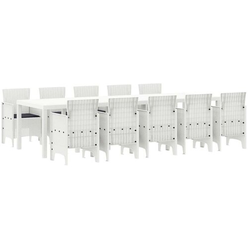  Vrtna garnitura - 11-dijelni vrtni blagovaonski set s jastučićima bijeli poli ratan vrtni stol bijeli 150x100x73 cm poli ratan Slike