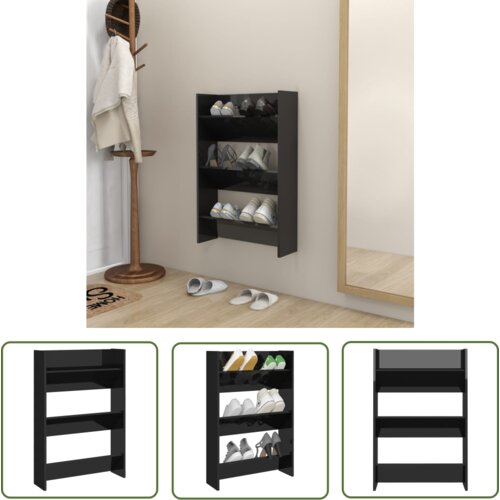 The Living Store Stenska omara za čevlje visok sijaj črna 60x18x90 cm - Stenska Omarica Za Čevlje, (21744538) Cene
