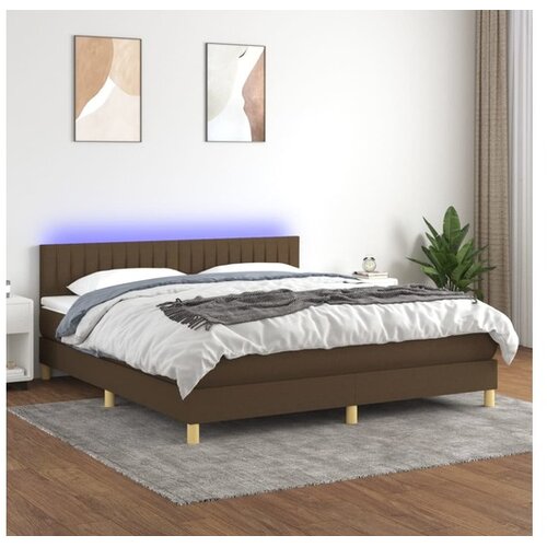  Krevet box spring s madracem LED tamnosmeđi 180x200 cm tkanina Cene