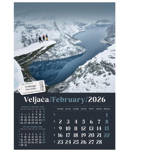  KALENDAR &amp;quot;PUTUJEM EUROPOM 2026&amp;quot; 13 LISTOVA, SPIRALA Slike