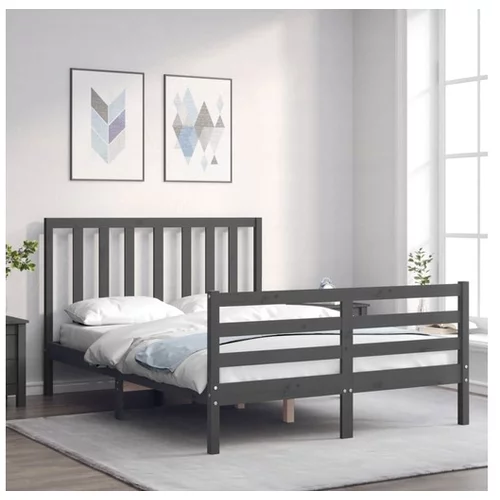 vidaXL Okvir kreveta s uzglavljem sivi 4FT6 bračni od masivnog drva