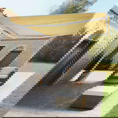  Samostojeća tenda na ručno uvlačenje 500 x 350 cm žuto-bijela Cijene
