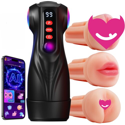 SuperLove AI Sync Sucking &amp;amp; Vibrating Masturbator with Pussy, Butt &amp;amp; Mouth Sleeves &amp;amp; App Skin Slike