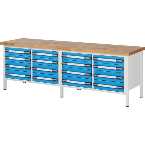 eurokraft pro Delovna miza z ogrodjem serije 8, 16 predalov: 8 x 120, 8 x 150 mm, ŠxG 2500 x 700 mm Cene