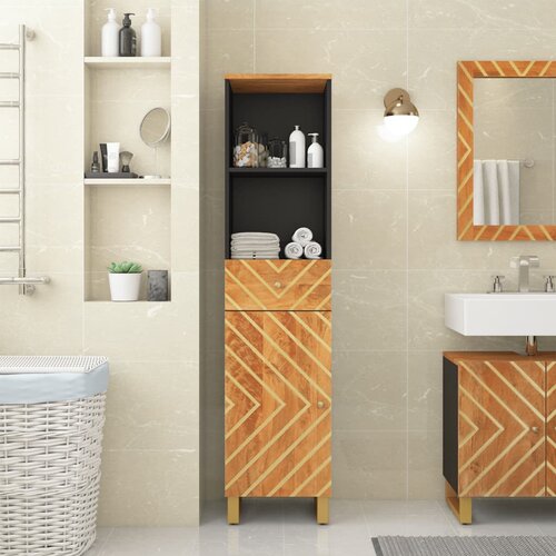 vidaXL Kopalniška omarica rjava in črna 38x33,5x160 cm trden mango Cene