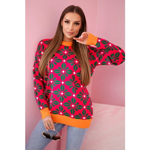 Kesi Sweater with a geometric motif in fuchsia color Cene