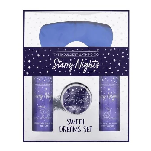 The Indulgent Bathing Co Starry Nights Sweet Dreams Set Set krema za prhanje Lavender And Lime Flower Shower Cream 300 ml + mleko za kopel Lavender And Lime Flower Bath Milk 300 ml + maslo za telo Lavender And Lime Flower Body Butter 100 ml + spalna maska Satin Sleep Mask 1 kos za ženske