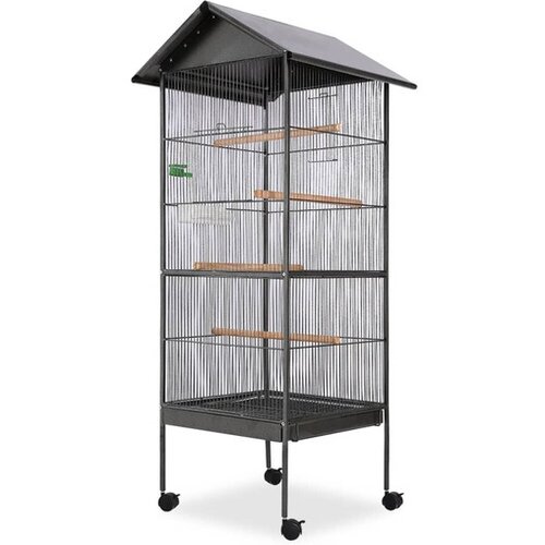  Ptičja Kletka s Streho Jeklo Črne Barve 66x66x155 cm Slike