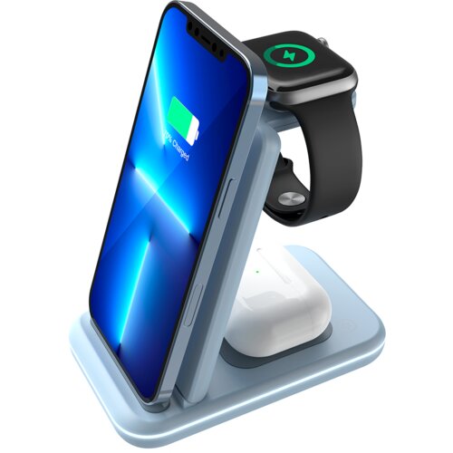 Canyon wireless charger WS-304 15W 3in1 Blue Slike