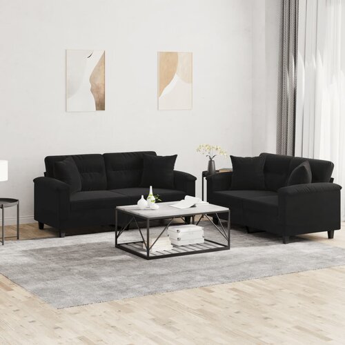  2-dijelni set sofa s jastucima crni od mikrovlakana Cene
