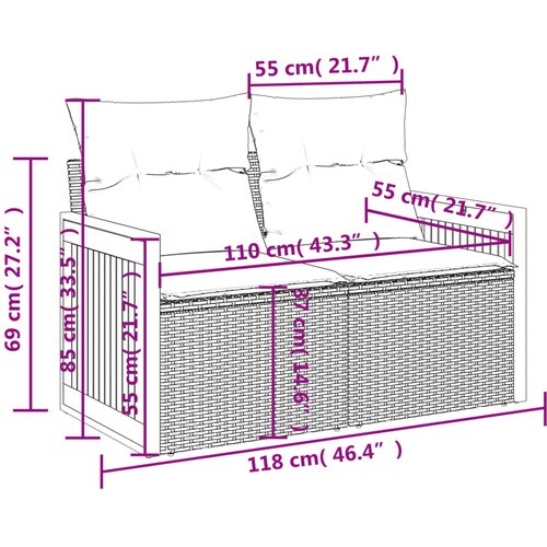  6-dijelni set vrtnih sofa s jastucima crni od poliratana Crna 59 x 62 x 69 cm Slike
