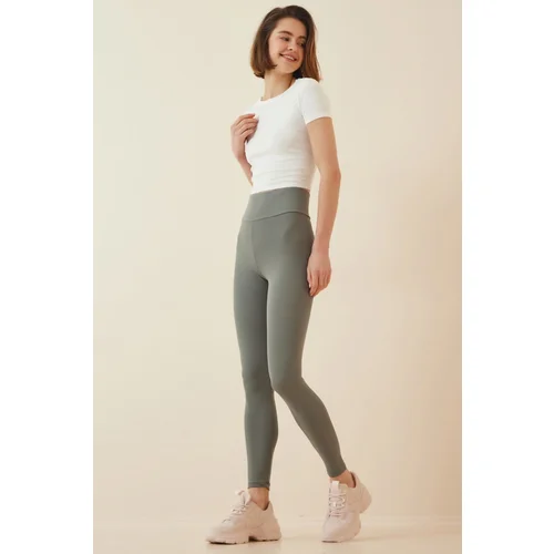  Women's Teak Green High Waist Corduroy Knitted Knit Leggings