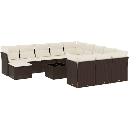 VidaXL 13-dijelni set vrtnih sofa s jastucima smeđi od poliratana Slike