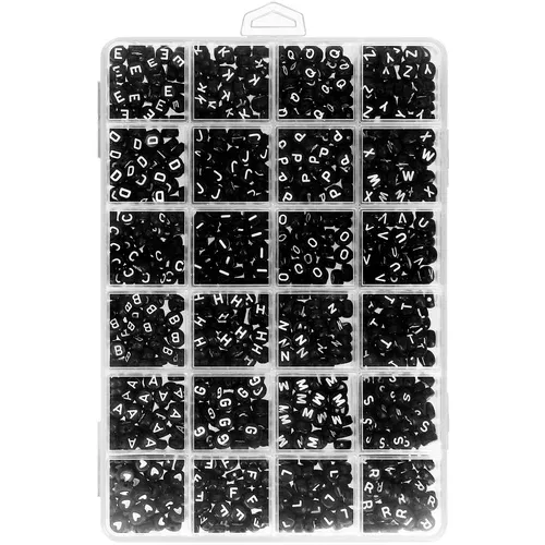 AVIZAR Komplet nakita DIY z najlonom: crne kroglice z belimi crkami, (20763434)
