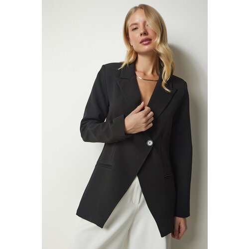 Happiness İstanbul Women's Black Double Breasted Collar One-Button Blazer Jacket Slike