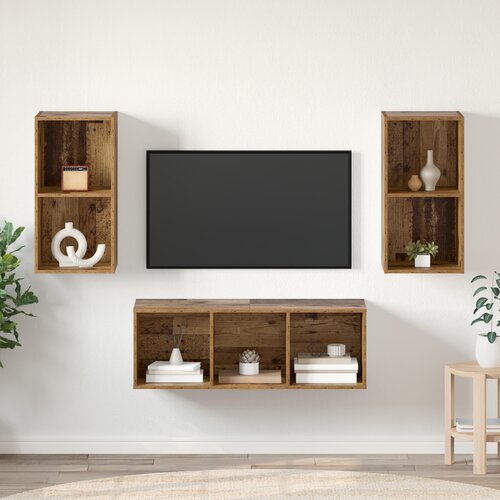 vidaXL Set TV stalka s policom Zidne 3 pcs Staro drvo 37 x 37 x 107 cm Cene