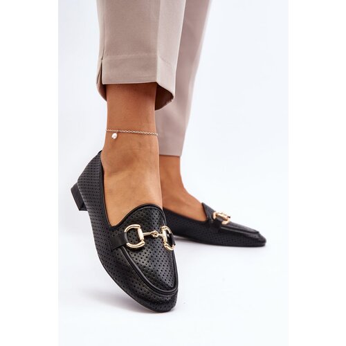 FJ1 Women's Flat Heel Loafers with Black Decoration Iluvana Cene