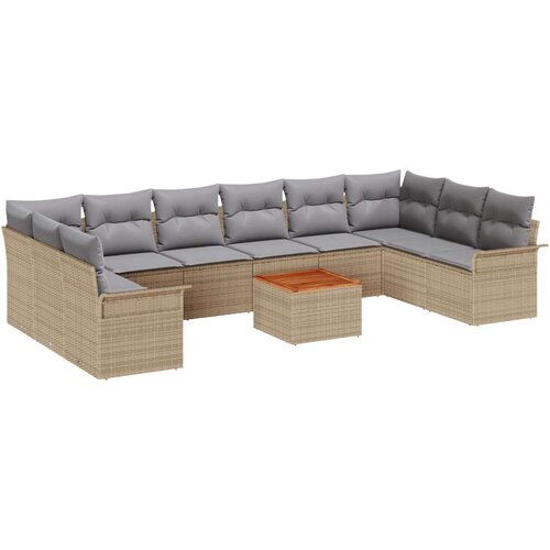 11-dijelni set baštenske sofe s jastučićima bež poli ratan akacija  Dvosjed baštenska sofa s pohranom i jastučićima bež poli rat Cijene