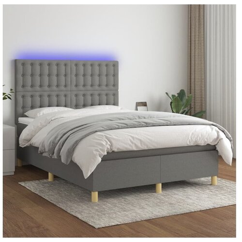  Box spring postelja z vzmetnico LED temno siva 140x200 cm blago Cene