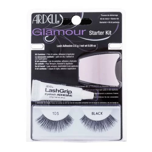 Ardell Glamour 105 Nijansa black Set umjetne trepavice Glamour 1 par + ljepilo za umjetne trepavice LashGrip 2,5 g + aplikator 1 kos