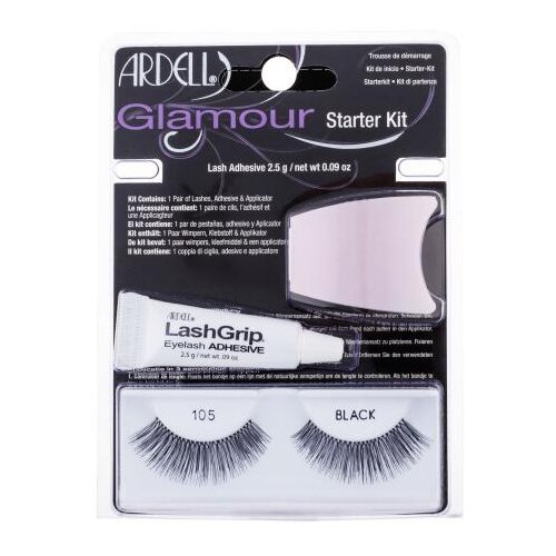Ardell Glamour 105 odtenek Black darilni set umetne trepalnice Glamour 1 par + lepilo za trepalnice LashGrip 2,5 g + aplikator 1 kos Slike