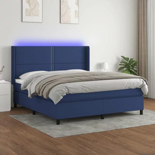  Box spring postelja z vzmetnico LED modra 160x200 cm blago, (20892989)